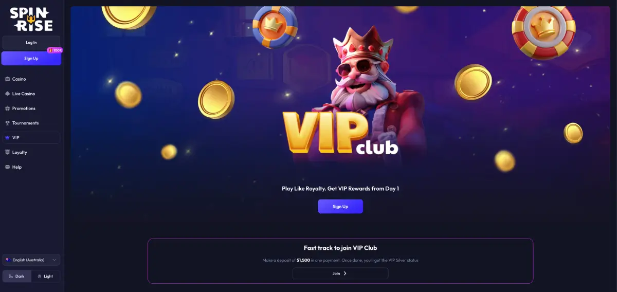 Spinrise free spins bonus screen showing credited spins and selected slot